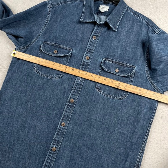 J Crew Denim Shirt Mens Large Blue Dark Wash Pocket Western Long Sleeve Button - Picture 7 of 10